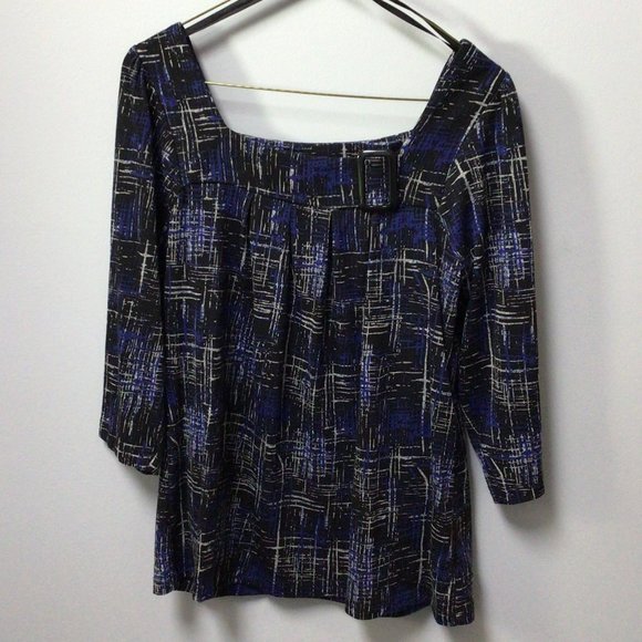 AB Studio Tops - AB Studio - Blue, black and white abstract design pullover top
